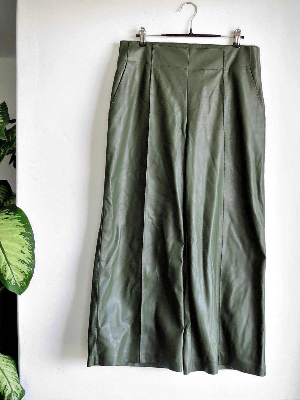 Maeve The Colette Faux-Leather High-Rise Wide-Leg Pants Green Size 10